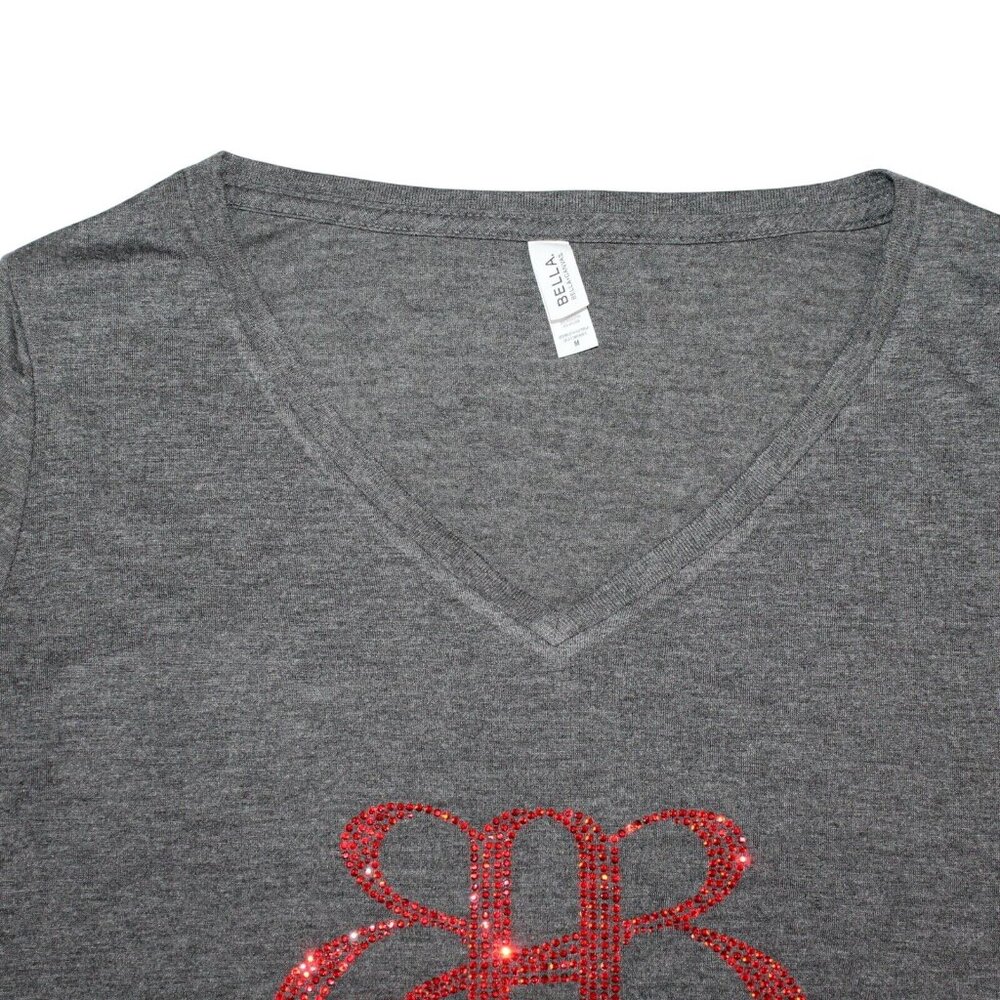 Bella Canvas Medium Girl Strong Red Rhinestone Graphic Gray Embellished Shirt - Picture 5 of 10